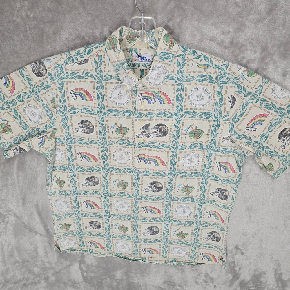 Reyn Spooner Button Down Shirt Mens XL Cream UH Hawaii Rainbow Warriors Football - Picture 8 of 16